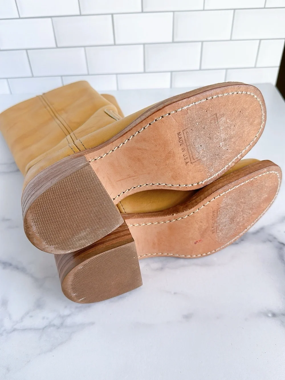 Frye Tall 14L Leather Riding Campus Boots in Banana - Picture 9 of 11
